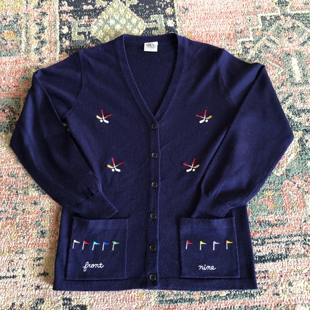 Vintage Navy Blue Golf Cardigan